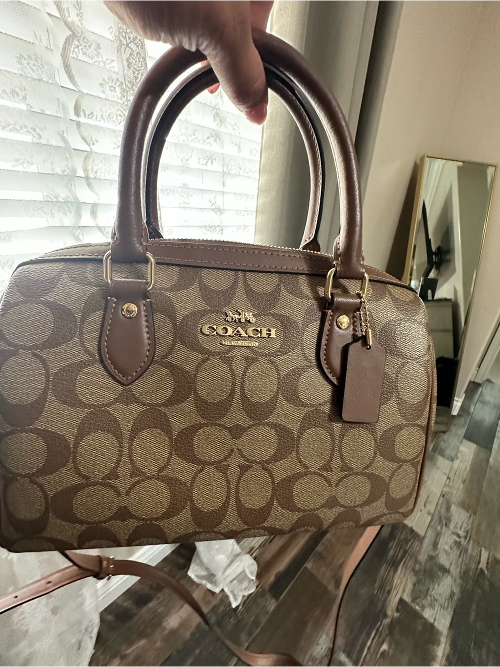 Coach Brown Signature Canvas Dome Satchel with Leather Trim